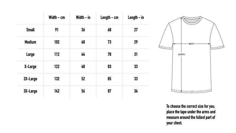 Size chart for Axe Faces Tee - White