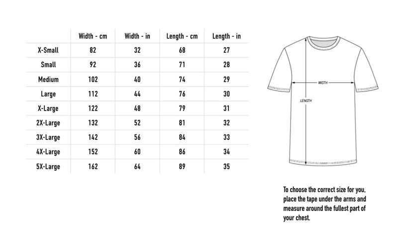 Size chart for Bulldog WAFN Tee - Black