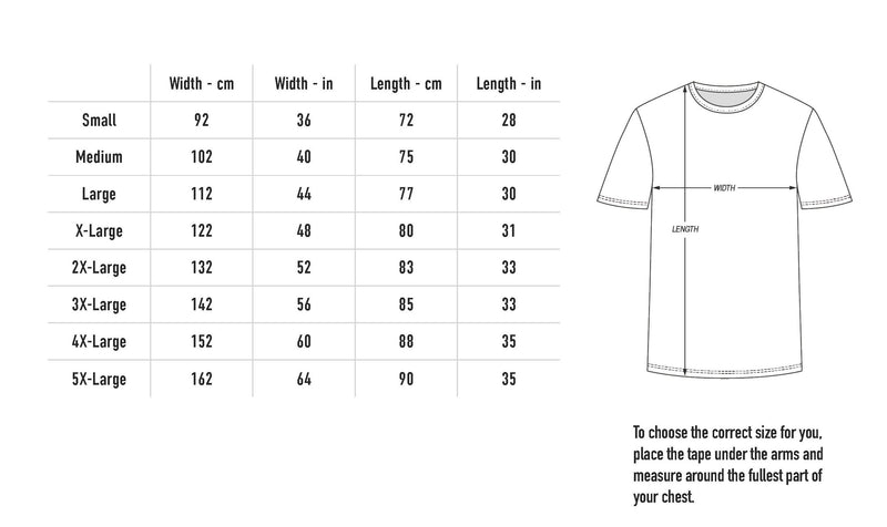 Size chart for Cards Tee - Black