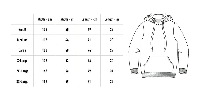 Size chart for Enough Said Hoodie - Black